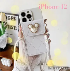 【送料無料】ディズニー風 iPhone12ケース ホワイト キャメル ブラック 大人可愛い キラキラデザイン ストラップ付き