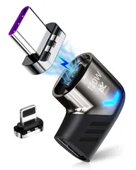 RoiCiel マグネットL字 USB C to Lightning/USB C 2種類端子変換アダプタ【 PD対応 USB C to USB C 120W/ USB C toLightning端子入力65W/出力30W】データ転送　LEDインジケーター付き