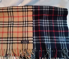 【美品】バーバリー カシミヤ100％ 大判マフラー リバーシブル　モノグラム BURBERRY バーバリー カシミヤ カシミア100％ ロゴ刺繍 フリンジ