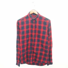 ザラマン ZARA MAN シャツ チェック ボタンダウン カジュアル 綿 コットン 長袖 S ネイビー レッド 紺 赤 /TT35