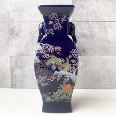 【加茂市のまだまだ使えるもの】明陶 花瓶 インテリア 置物 飾り 花器 フラワーベース 紺 藍 孔雀 桜 夜桜
