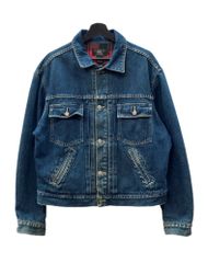 ダブルアールエル RRL 90s 2nd TYPE DENIM JACKET デニム ジャケット Gジャン 裏地チェック USA製 三ツ星タグ Ralph Lauren 青 ジャケット 無地 ブルー Lサイズ 104MT-1441
