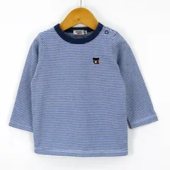 ダブルビー 長袖Tシャツ ボーダー柄 肩スナップ クマロゴ コットン トップス ミキハウス ベビー 男の子用 F 70-80サイズ ブルー Double B 【中古】