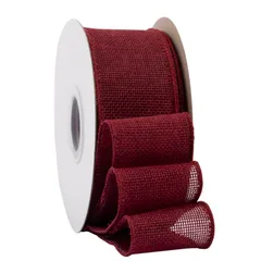 【Ribbonitlux】幅50mm バーラップワイヤーリボン 長さ18m ギフト包装、蝶結びの作り方、ナチュラルなウェディングの装飾、クリスマスツリーの飾りに最適 #277バーガンディ