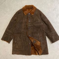 【FICCE】ムートンコート　リアルレザー　羊革　パッチワーク　ブラウン　フィッチェ　レザーコート　ラムレザー　YOSHIYUKI KONISHI コニシヨシユキ