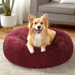 【数量限定】ベッド猫 ベッドペットベッド 犬 犬用ふわふわベッドドーナツベッド大型・中型犬用キャルミングドッグベッド、不安軽減ドーナツ型大型ペットベッド、丸型ふわふわクッション、洗える犬用ベッド、滑り止め付き室内ベッドふわふわベッド-76*76 cm Veeh