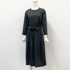 46e9 【美品】イタリア製 PESERICO ペセリコ ビーズデザイン ウエスト切替 ベルテッド ワンピース 長袖ワンピース サイズ40 グレー レディース 女性用 ワンピ ウールン商会