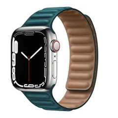 キッソス（ＫＩＳＳＯＳ） Apple Watch アップルウォッチ レザーバンド 49mm 45mm 44mm 42mm ultra ウルトラ 男女兼用 (ブルーグリーン) [ブルーグリーン]