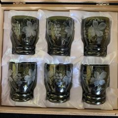 希少 ボヘミア エーゲルマン グラス 6客セット 冷酒 カット 切子 箱入り