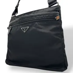 美品 PRADA プラダ ショルダーバッグ 三角ロゴプレート 黒 ブラック ナイロン レザー シルバー金具 斜め掛け可 ストラップ長さ調整可 メンズ レディース K12