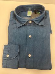 [41サイズ]FINAMORE 1925 Tokyo Slim Fit Cotton Shirt in Indigo Blue　メンズ　シャツ　青　ブルー