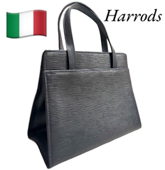 【レア】Harrods ハロッズ　イタリア製　本革ハンドバッグ　黒　ブラック