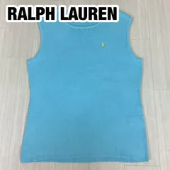 RALPH LAUREN ラルフローレン ノースリーブTシャツ タンクトップ レディースS ライトブルー 水色 刺繍ポニー 着丈56.5cm 肩幅38cm 身幅(脇下)42.5cm