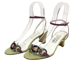 Salvatore Ferragamo フェラガモ アンクルストラップ サンダル エナメル ライムグリーン 7cmヒール サイズ8(25cm相当)【中古】【新品同様】【美品】レディース