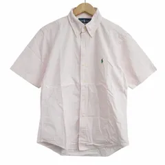 ラルフローレン RALPH LAUREN 美品 CLASSIC FIT シアサッカーシャツ ボタンダウン ストライプ ポニー 半袖 国内正規 ピンク M IBO76