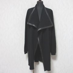 美品 RALPH LAUREN ラルフローレン ブラックレーベル レザーパイピング オープンフロント ニットコート ジャケット M ブラック レディース 古着 中古 USED