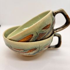 沖縄 やちむんei-bou 北川稔 三つ足マグ ソーサー 2客セット - メルカリ