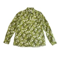 中古 インターメッツォ INTERMEZZO 長袖シャツ クリーニング済み リネン ボタニカル柄 緑 メンズ Lサイズ