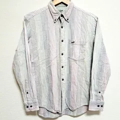 (^w^)b crocodile クロコダイル BD ボタンダウン 長袖 シャツ ストライプ柄 白 レインボー グレー STANDARD FABRIC コットン100% おしゃれ 総柄 着回し こなれ感 古着 紳士 メンズ サイズM