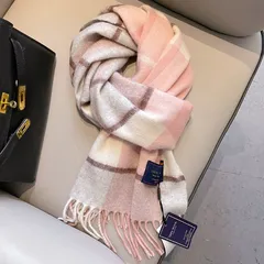 【ピンクグレー】マフラー ストール チェック柄 大判 レディース 秋冬 ふわふわ 暖かい 柔らか カラーブロック おしゃれ 通勤 通学 防寒 かわいい ふんわり 軽量 ギフト 韓国 ファッション