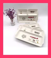 【スタッフおすすめ！】スヌーピー ランチプレート 仕切り皿 ランチ皿 食器 皿 区切り 角型 軽量 抗菌 ホワイト