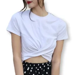 [ブブ オーハナ] Tシャツ 半袖 ショート クロップド 丈 へそ出し 無地 短め レディース 女性 用 トップス ダンス 衣装 ヨガ へそだし ヘソ出し ヘソだし ギャザー 入り 付き 夏 春 秋 冬 服 ホワイト (白, XL) [ホワイト] [XL]