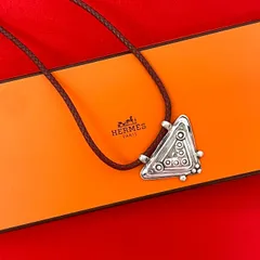 極 美品 HERMES エルメス トゥアレグ ネックレス レザー 本革 シルバー