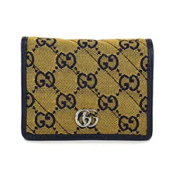 新品 グッチ GUCCI カードケース GGマーモント ネイビー 紺 イエロー 黄