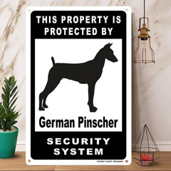 雑貨【German Pinscher/ジャーマン・ピンシャー】  Dog ドッグ  犬    メタルポスタ―　Security  セキュリティー 警告  ヤードサイン メタルプレート  ブリキ看板  -141