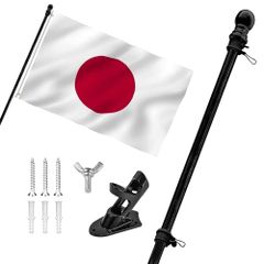 SALUDABLE 旗 ポール 日本 国旗 日の丸 のぼり 旗棒 スタンド フラッグポール ホルダー (ブラックポール＆日本国旗セット)