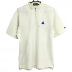 ★特価★ルコック 半袖ハイネックシャツ 白×ライトグリーン ボーダー織生地 ハーフジップ メンズ L ゴルフウェア le coq sportif