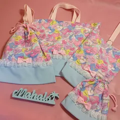 ユニコーン 水色 レッスンバック 上履き袋 体操着袋 給食袋 セット 女子