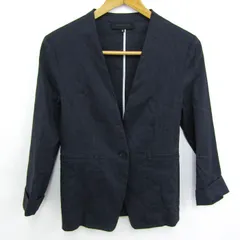 アンタイトル ノーカラージャケット 七分丈 リネン混 ストレッチ アウター レディース 2サイズ ネイビー系 UNTITLED 【中古】