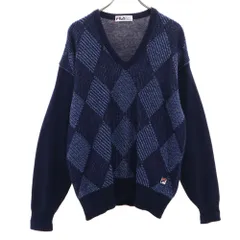 フィラ 90s ウールブレンド オールド アーガイル柄 長袖 Vネック セーター ネイビー系 FILA ニット メンズのサムネイル
