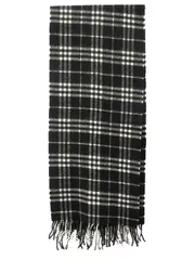 バーバリー ロンドン BURBERRY LONDON マフラー ウール チェック 黒 ブラック フリンジ イングランド製 ☆AA★のサムネイル
