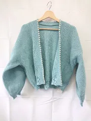 ◇ ⊇ 未使用 titivate ティティベイト タグ付き 長袖 パールデザインニットカーディガン サイズS ブルー系 レディース E  【1507160008895】