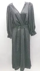 ◇ ⊇ natural couture ウエストベルト付き ドット柄 長袖 ロング丈 ワンピース サイズF ブラック ホワイト レディース E  【1502180065088】