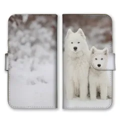 Galaxy S23 SC-51D SCG19 ケース 手帳型 ギャラクシーS23 スマホケース 携帯ケース サモエド犬 大型犬 白い犬 仔犬 動物 ペット 可愛い かわいい 写真 雪 ロシア ホワイト カラー02