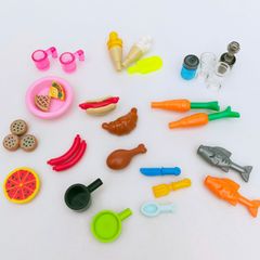 3035　レゴ　食べ物系　パーツセット　レゴフレンズ　女の子向け　小物　ソフトクリーム　アイスキャンディ　クロワッサン　ホットドッグ　チキン　魚　人参　ピザ　ナイフ　フォーク　スプーン　食材　まとめ売り　詰め合わせ　LEGO　レゴブロック