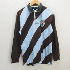 s■トミーヒルフィガー/TOMMY HILFIGER 斜めストライプ柄 ラガーシャツ/ポロシャツ【M】水色 茶/MENS/168【中古】