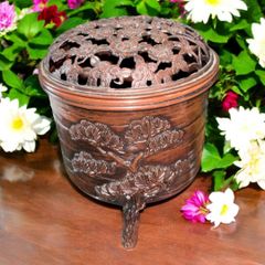 某有名オークション買入 精山作 香炉 松竹梅 銅製 3つ足 線香立て 茶道具 古銅 希少 アンティーク 骨董