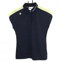 【美品】デサントゴルフ 半袖ポロシャツ ネイビー×ライトグリーン フレンチスリーブ 中田英寿 レディース M ゴルフウェア DESCENTE