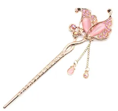 簪 かんざし 一本 和装 アンティーク 髪飾 蝶 ちょう フラワーピンク 花