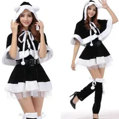 サンタ コスプレ サンタクロース ケープ ねこ耳 フード クリスマス サンタコス セット 大人 セクシー レディース コスチューム一式 衣装 仮装 可愛い 男ウケ ハロウィン コスチューム スカート 上下セット 黒 ブラック be131c0