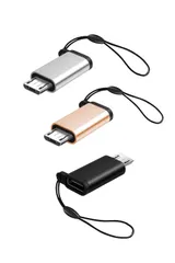 【在庫セール】紛失防止 ストラップ付 （ブラック USB設備対応 Galaxy、Nexus、Xperia、HUAWEI等Micro 充電とデータ転送 変換コネクタ オス USB USB Micro Micro 、シルバー、ゴールド） to メス C Type