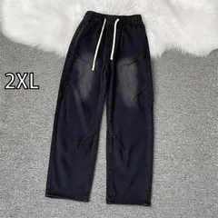 [2XL]メンズ ファッション 服 男性用 オシャレ シンプル 大きいサイズ ストリート アメリカン 伸縮性 ストレッチ ストレッチ ミッド ウエスト ジーンズ レトロ ストレート フロア レングス ワイド レッグ パンツ ウォッシュ 加工 ダメージ