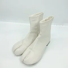 ■ ⊇ rectangle 足袋風 太ヒール ミドル丈 ヒールブーツ サイズM ホワイト レディース E  【1502180002489】