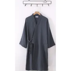 ☆ 男×ダークグレー ☆ XLサイズ ☆ バスローブ kbathrobe02 バスローブ 薄手 速乾 ナイトガウン ガウン 部屋着 寝間着 薄い ガーゼコットン ミディアム ロング 風呂 温泉 レディース メンズ 春 夏 秋 冬 オールシーズン