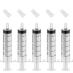 Gulenvailo シリンジ 5ML 5本セット 注射器 ペット 液体測定シリンジツール プラスチック 針無し 滅菌済 ペット給餌 給水 猫 犬 小動物 液体 測定と分配 インク注入 洗浄 オイル 注入 個別包装 (5ML 5本) 0