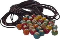 miagolale 景徳鎮陶器ビーズ 10mm玉 8色x4個 ワックスコード6m付き アクセサリーパーツ 手芸 材料 アクセサリー作り そばかす模様 計28個(マルチカラー)